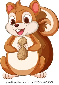 Vector illustration of a happy squirrel with a nut