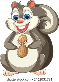 Vector illustration of a happy squirrel with a nut