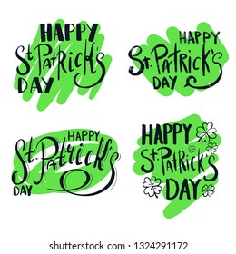 Vector illustration of Happy St. Patrick's Day text. Good for card, poster, banner, invitation, postcard, icon. Calligraphy background. Hand lettering typography poster. EPS 10