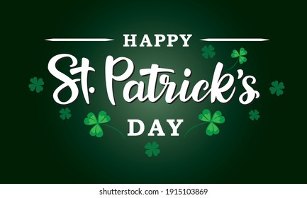 Vector illustration of the "Happy St. Patrick's Day" logo with a clover shamrock pattern on a green background. Hand-sketched Irish holiday design. Beer festival lettering typography icon.