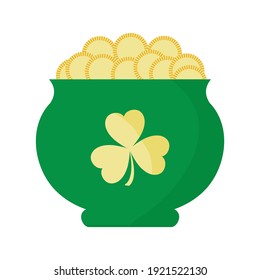 Vektorgrafik Happy St. Patrick's Day Ireland Shamrock Kleeblatt gefüllt mit Goldmünzen Leprechaun Irish Holiday Party Festliche keltische Kultur Lucky März Design für den Druck