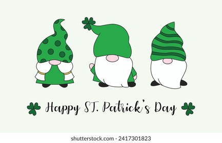 vector illustration of happy st patrick's day with cute gnomes