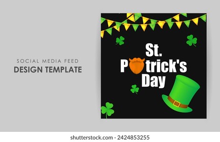 Vector illustration of Happy St Patricks Day social media feed template