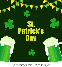 Vector illustration of Happy St Patricks Day social media feed template