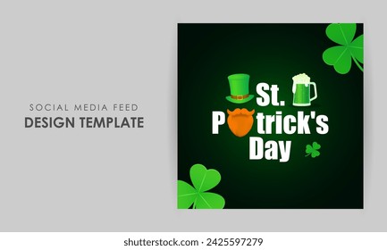 Vector illustration of Happy St Patricks Day social media feed template