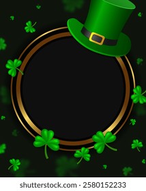 Vector illustration Happy St Patricks day card background with green clovers and Leprechaun Top Hat for design