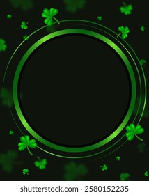 Vector illustration Happy St Patricks day card background with green clovers and round shining banner for design