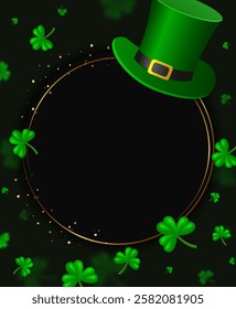 Vector illustration Happy St Patricks day card background with green clovers and Leprechaun Top Hat for design