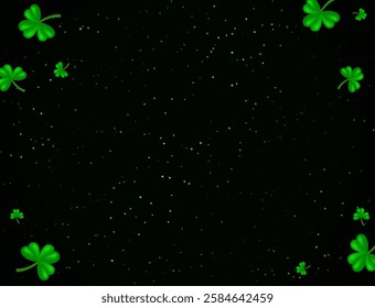 Vector illustration Happy St Patricks day card background with green clovers banner and shining dust for design