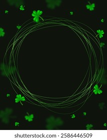 Vector illustration Happy St Patricks day card background with green clovers and round shining banner for design