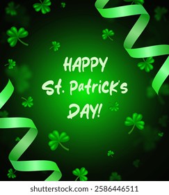 Vector illustration Happy St Patricks day background with green clovers and green ribbons for design
