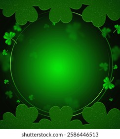 Vector illustration Happy St Patricks day background with green clovers and round banner for design