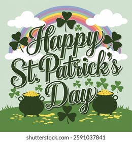 Vector illustration Happy St. Patricks Day lettering Greeting Card. Typographical Vector Background. Handmade calligraphy .