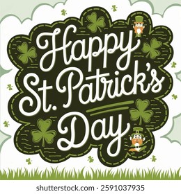 Vector illustration Happy St. Patricks Day lettering Greeting Card. Typographical Vector Background. Handmade calligraphy 