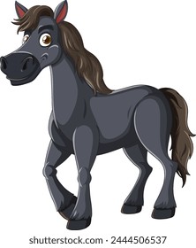 Vector illustration of a happy, standing cartoon horse.