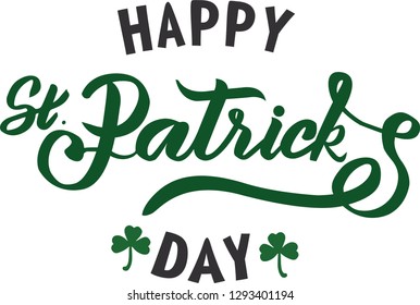 Vector illustration of Happy St.Patrick's Day logotype. Hand drawn Irish celebration design. Beer festival lettering typography icon. Drawn typography badge with green shamrock - Vector