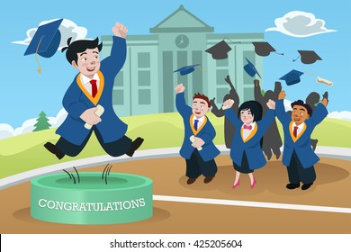 A vector illustration of happy students celebrating graduation