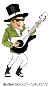 Vector illustration of happy and stylish young man playing guitar.