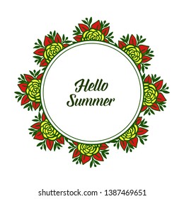 Vector illustration happy summer text with various crowd colorful flower frame