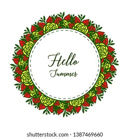 Vector illustration happy summer text with various crowd colorful flower frame