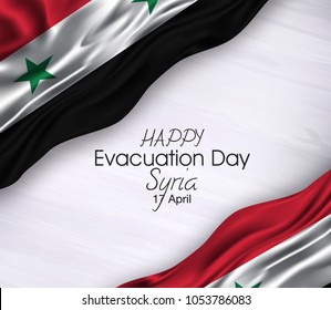 Vector illustration of Happy Syria Evacuation Day 17 April. Waving flags isolated on gray background.