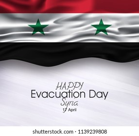 Vector illustration of Happy Syria Evacuation Day 17 April. Waving flags isolated on gray background.