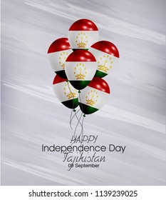 Vector illustration of Happy Tajikistan Independence Day 09 September. Waving flags isolated on gray background.