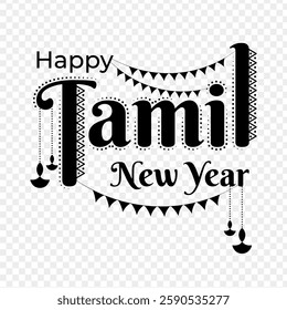 Vector illustration of Happy Tamil New Year calligraphy on transparent background