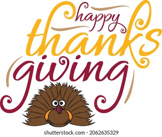 Vector Illustration of a Happy Thanksgiving Celebration Logo with Turkey