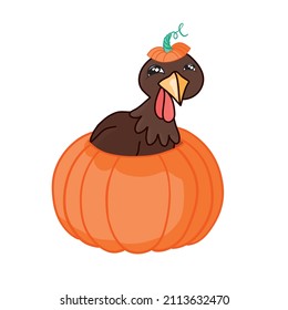 Vector Illustration of a Happy Thanksgiving Celebration Design with Cartoon Turkey