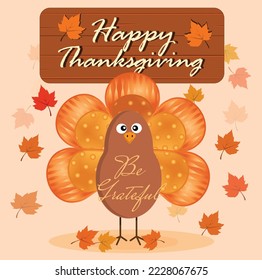 Vector Illustration of a Happy Thanksgiving Celebration Design with Cartoon Turkey and