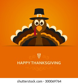 Vector Illustration of a Happy Thanksgiving Celebration Design with Cartoon Turkey