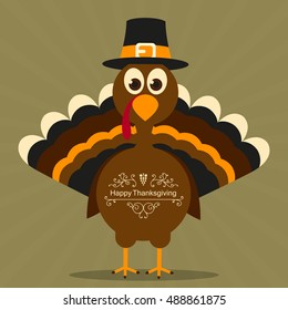 Vector Illustration of a Happy Thanksgiving Celebration Design with Cartoon Turkey