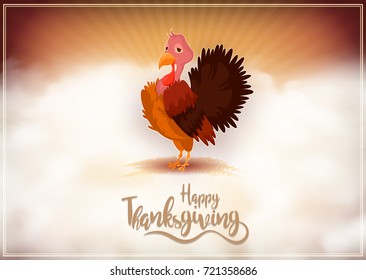 Vector Illustration of a Happy Thanksgiving Celebration Design with Cartoon Turkey