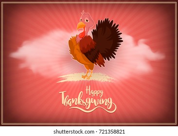 Vector Illustration of a Happy Thanksgiving Celebration Design with Cartoon Turkey