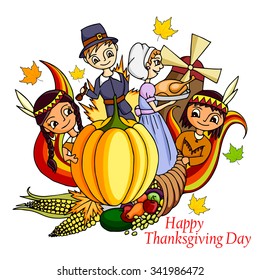 vector illustration of Happy Thanksgiving doodle drawing background