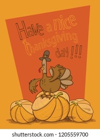 Vector Illustration of a Happy Thanksgiving with funny turkey