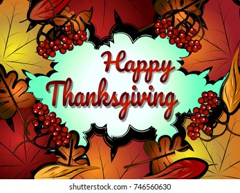 Vector illustration of " Happy Thanksgiving" with leaves.