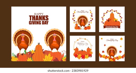 Vector illustration of Happy Thanksgiving social media feed template