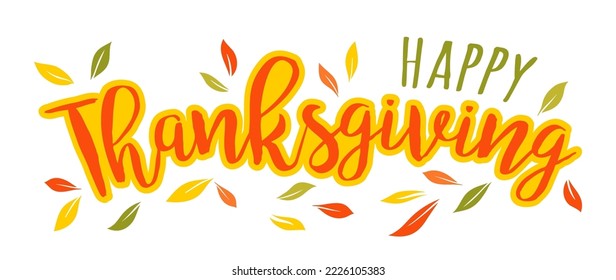 Vector illustration of a Happy Thanksgiving text  with pumpkin and hat. Happy Thanksgiving day!