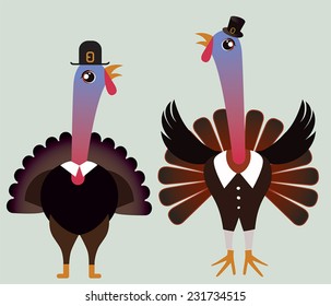 Vector illustration of happy Thanksgiving turkey