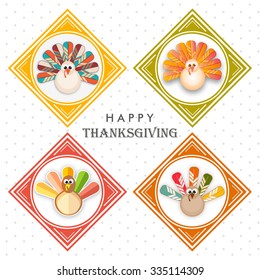 Vector illustration of happy Thanksgiving turkey bird with colourful background.