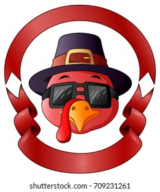 Vector illustration of Happy thanksgiving turkey with frame of red ribbon