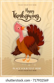 Vector illustration of happy Thanksgiving turkey with custom designed lettering theme