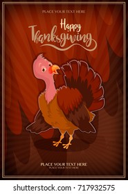 Vector illustration of happy Thanksgiving turkey with custom designed lettering theme