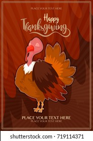 Vector illustration of happy Thanksgiving turkey with custom designed lettering theme