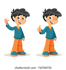 Vector Illustration of Happy THumb Up Young Boy Body Language and Expressions