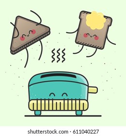 Vector illustration of happy toast. Drawn emotional toast