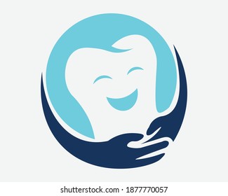 vector illustration of a happy tooth face in a hug