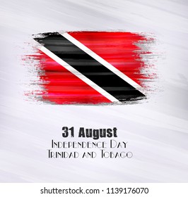 Vector illustration of Happy Trinidad and Tobago Independence Day 31 August. Waving flags isolated on gray background.